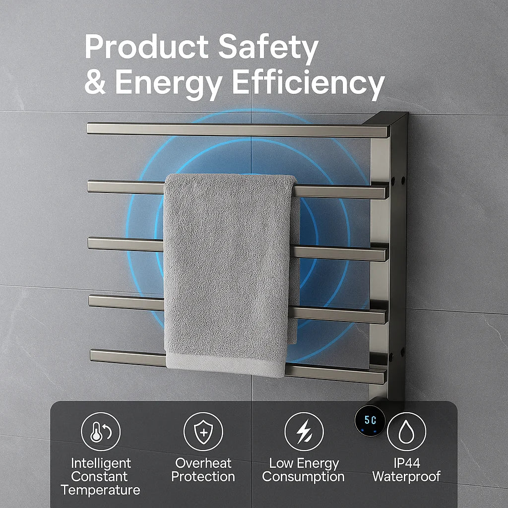 Wall Mounted Black Digital Display 304 Stainless Steel Electric Towel Warmer for Hotels Bathrooms Featuring Heater Technology