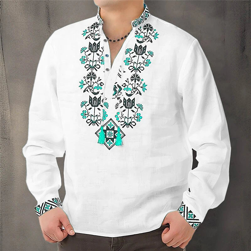 Cardigan Button Men's Shirt Casual Simple Comfortable Soft Material New Floral HD Pattern Personality Cardigan Shirt Long Sleeve