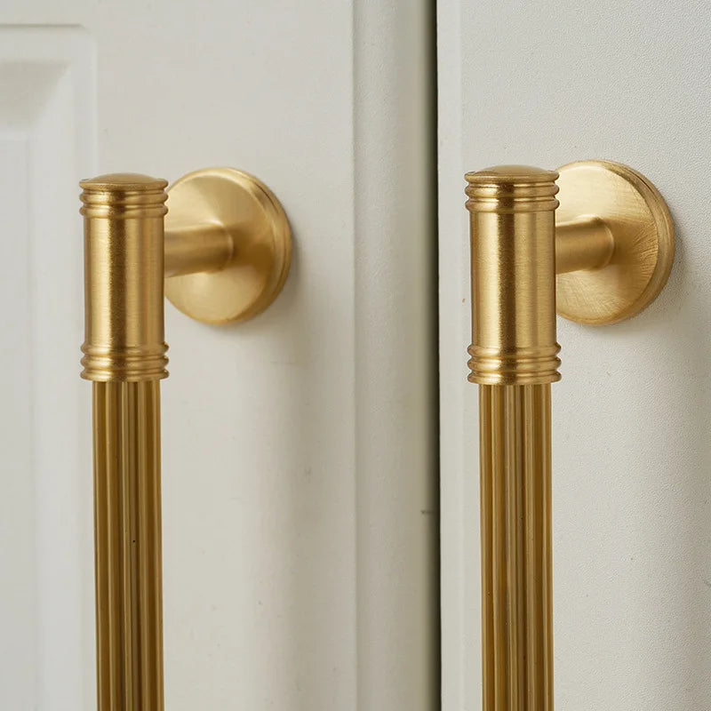 KEDLO French modern light luxury solid brass gold stripe long handle kitchen cabinet Pull handle drawer T handle