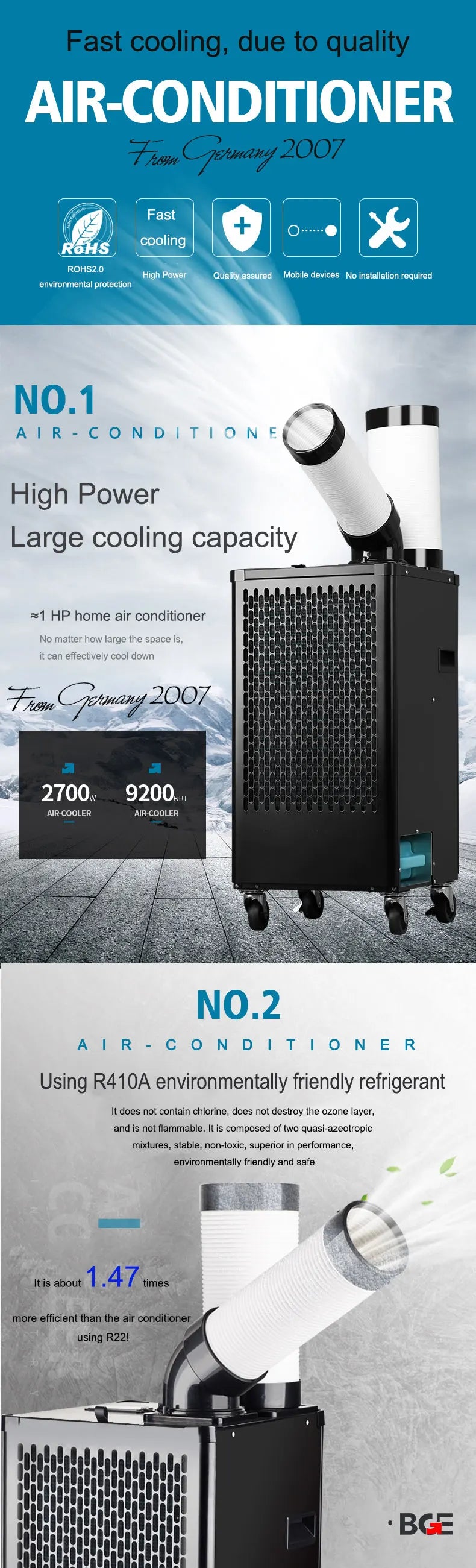 700w Air Cooler 6800BTU Mobile Portable Eco-friendly AC220-240v Industrial Air Conditioner Air Cooler