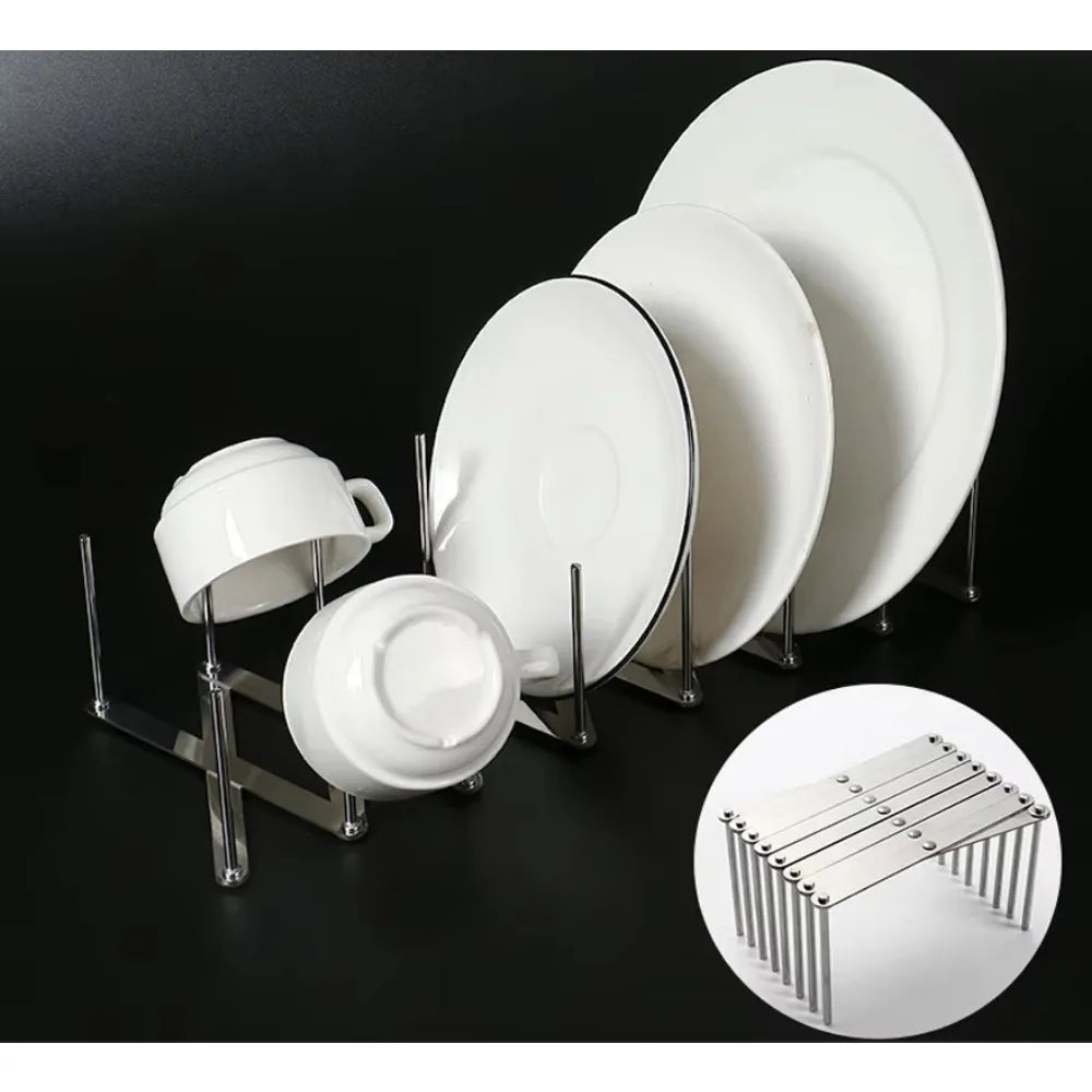 Stainless Steel Bowl Dish Organizer Pot Lid Rack Pan Retractable Foldable Plate Holder Shelf Tableware Storage Kitchen Gadgets