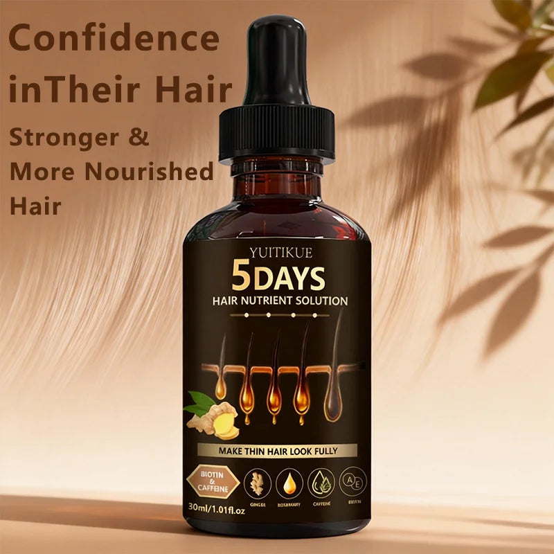 YUITIKUE 5 Days Hair Nutrient Solution 30ml - Ginger & Rosemary Scalp Serum for Fuller, Thicker Hair
