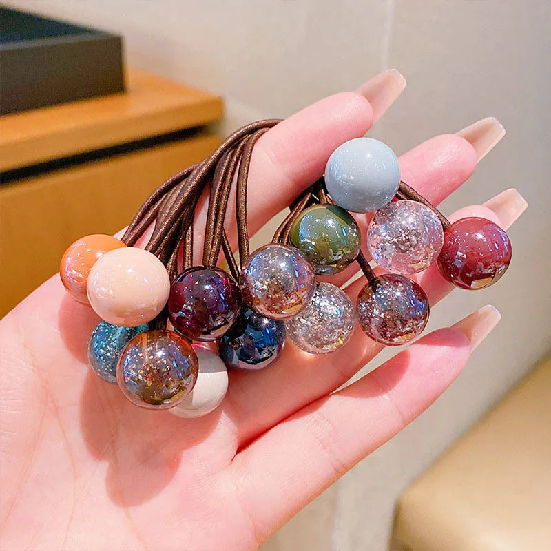 2pcs new children's hair accessories color collision hair ring hair rope lovely magic beads women's rubber band head rope