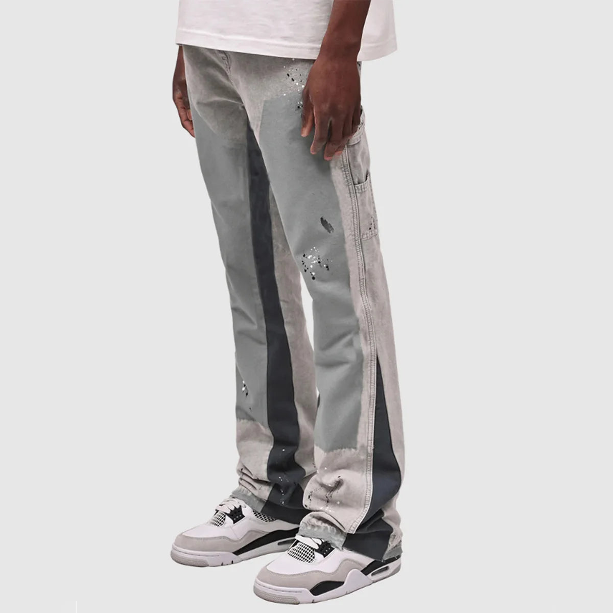 Mens Fashion Jeans Work Pants European American Style Workwear Elastic Patchwork Denim Layered Flared Pants S-XXL Streetwear
