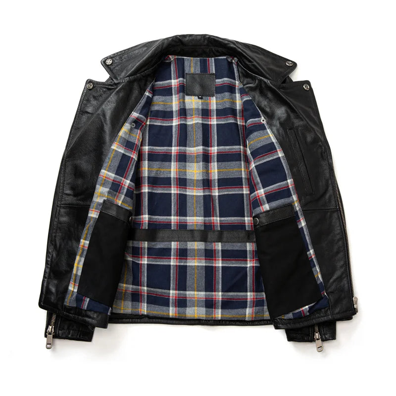 New Motorcycle Leather Jacket Autumn Off-road Motorcycle Riding Jacket Men's Slim Fit Cow Leather Jacket Trendy Lapel Jacket