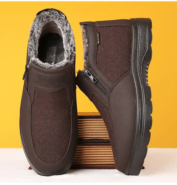Cotton Shoes Middle-aged Elderly Men's New Plush Warm Anti Slip Waterproof Snow Boots Outdoor Work Travel Leisure Shoes 2024