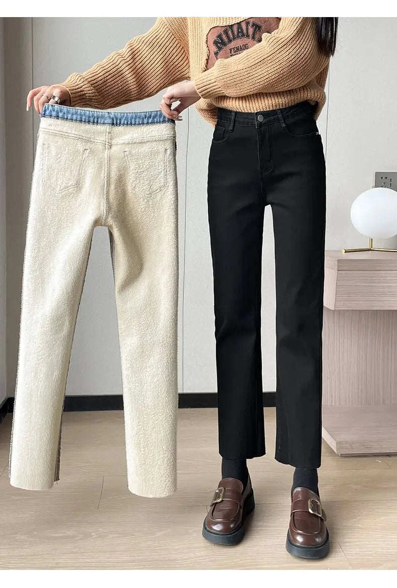 Womens Jeans Fleece Lined Thickened Winter Warm Straight Leg Loose Fit High Waist Slimming Trousers Y2k Clothes Y2k Jeans