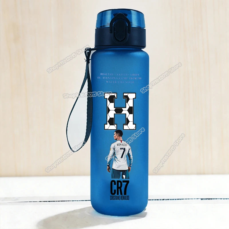 650ml CR7 Ronaldo Water Bottle Soccer Star Letter A-Z Children Outdoor Drink Bottle School Kids Straw Cup Boy Girl Sport Jugs