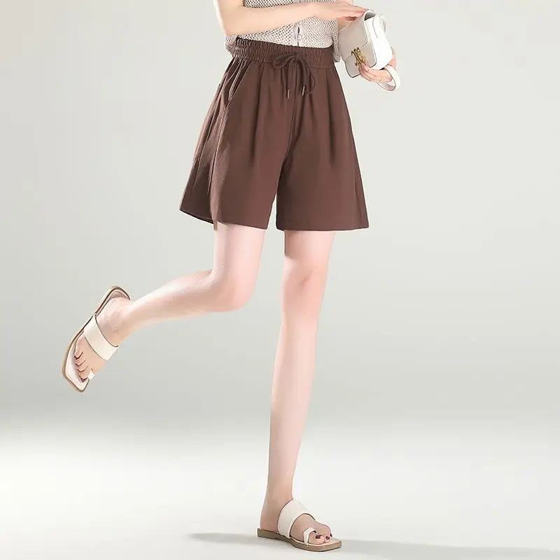 Sports Summer New Casual Loose Thin Five-point Pants 100 Cotton High Waist Thin Shorts Versatile Wide Legs