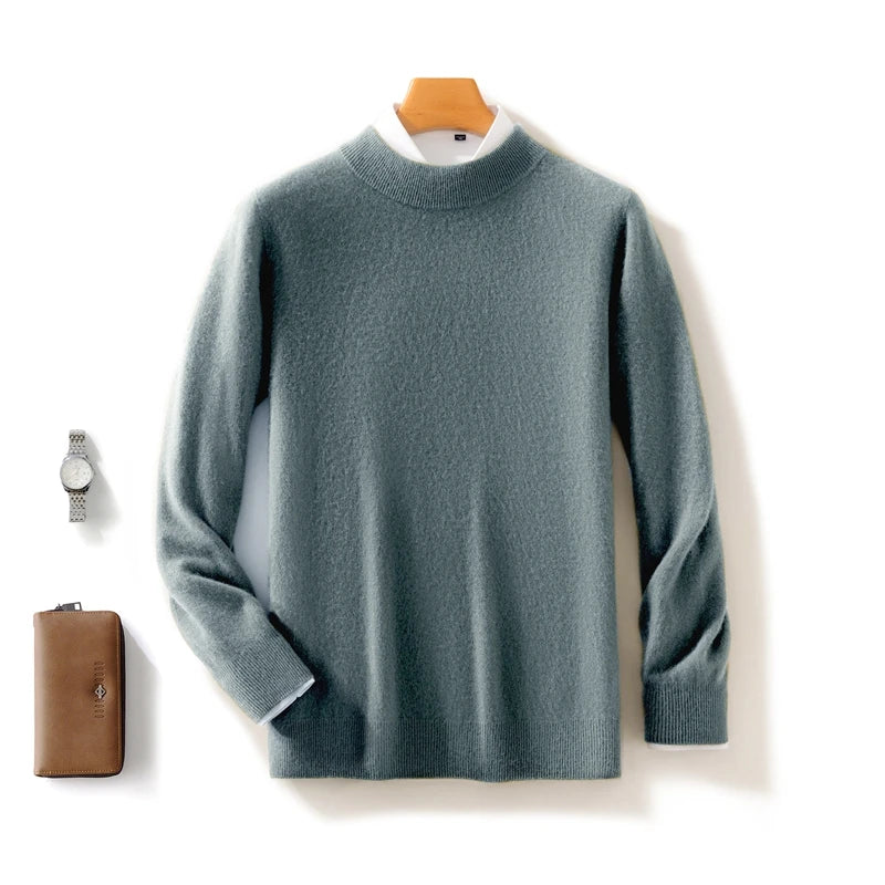 Autumn and Winter Half-high Neck 100% Pure Wool Men's Long Sleeve Leisure Sweater Knitwear