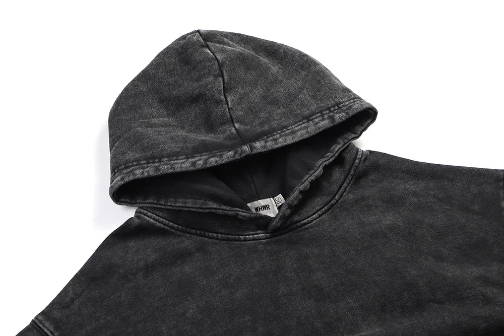 Vintage Washed Men's Hoodies Shield Print Hooded Sweatshirt Hip Hop Streetwear Y2K Hooded Pullover Y2K Loose Casual Tops
