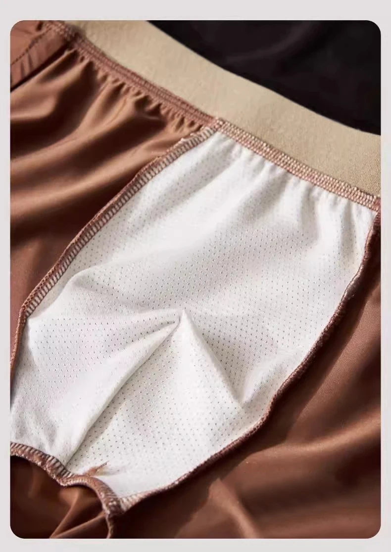 1/3 PCS Men's Luxury Satin Ice Silk Shorts Boxers Hygroscopic Breathable Crotch High Elastic Underpants large size