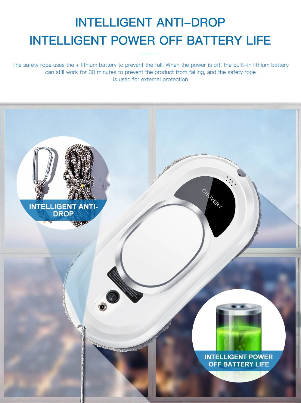 CHOVERY Robot Vacuum Cleaner Window Cleaning Robot Window Cleaner Electric Glass Limpiacristales Remote Control