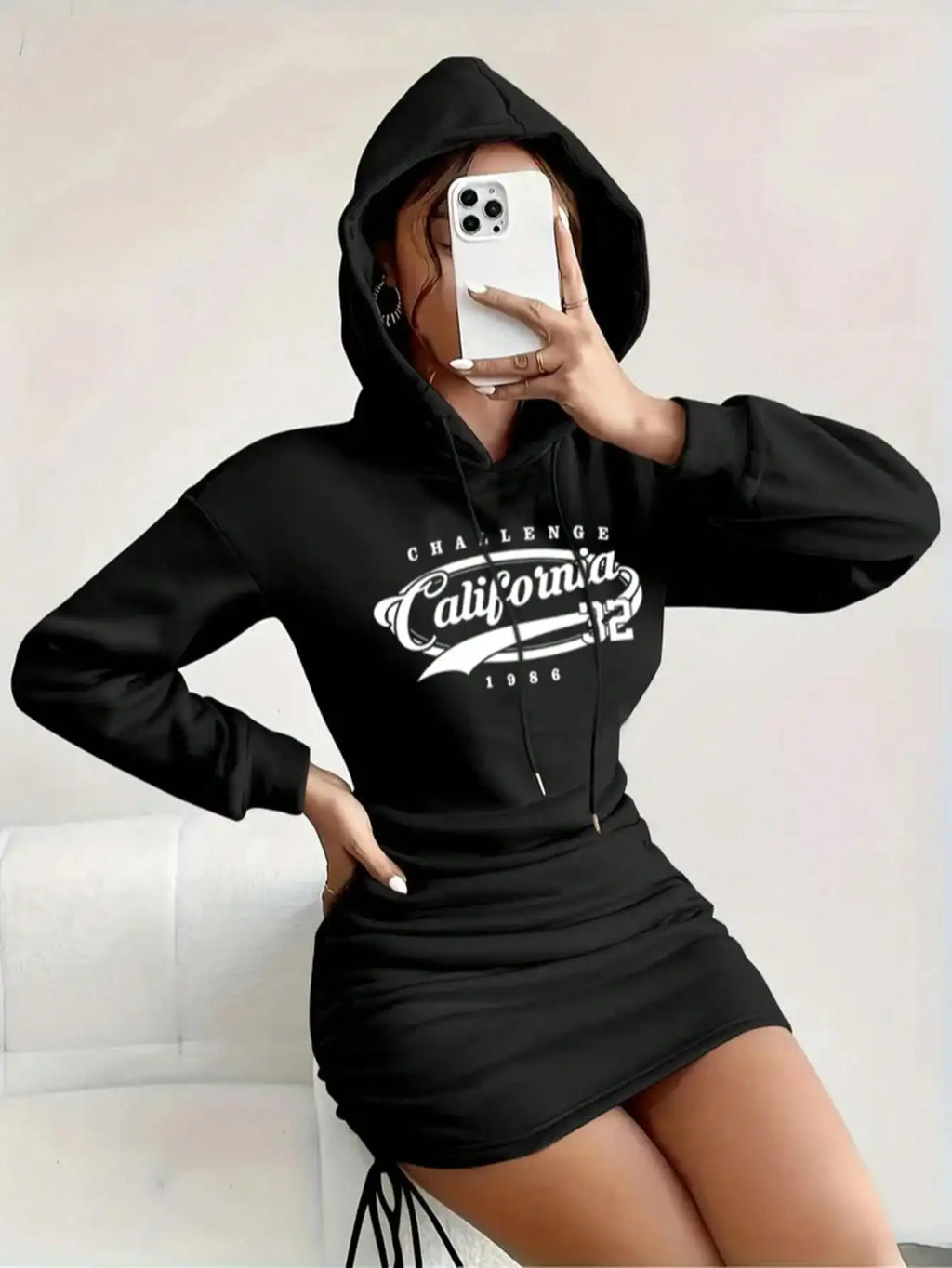 Women's Casual Long Sleeve Solid Color Pattern Hooded Short Dress 2026 Outdoor Wear Suitable for Daily Use