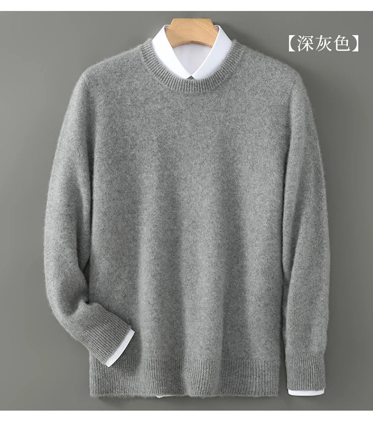 100% Australian Wool Knitted Men's O-Neck Sweater, Casual Business, Spring and Autumn Men's Long-Sleeved Pullover New Sweater