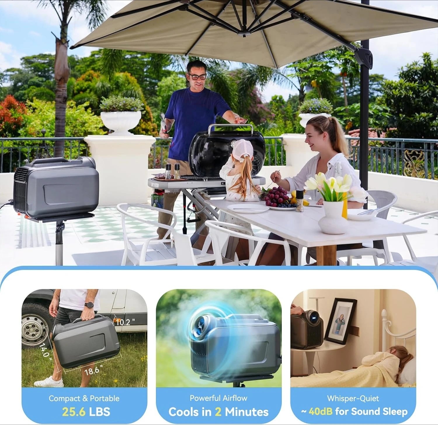 5100 BTU Cooling & 6100 BTU Heating Portable Camping Air Conditioner - 8H Runtime on 1kWh, 4 Modes 3 Speeds