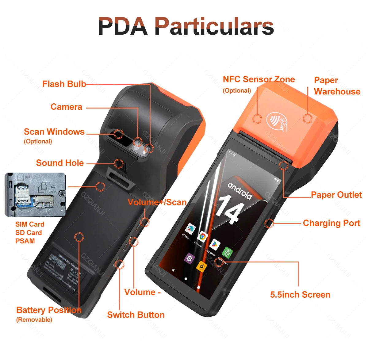 New 4G Android 13 POS PDA Terminal 1D 2D Barcode Scanner Reader Built-in Thermal Receipt Bill Printer Handheld Wifi NFC Loyverse