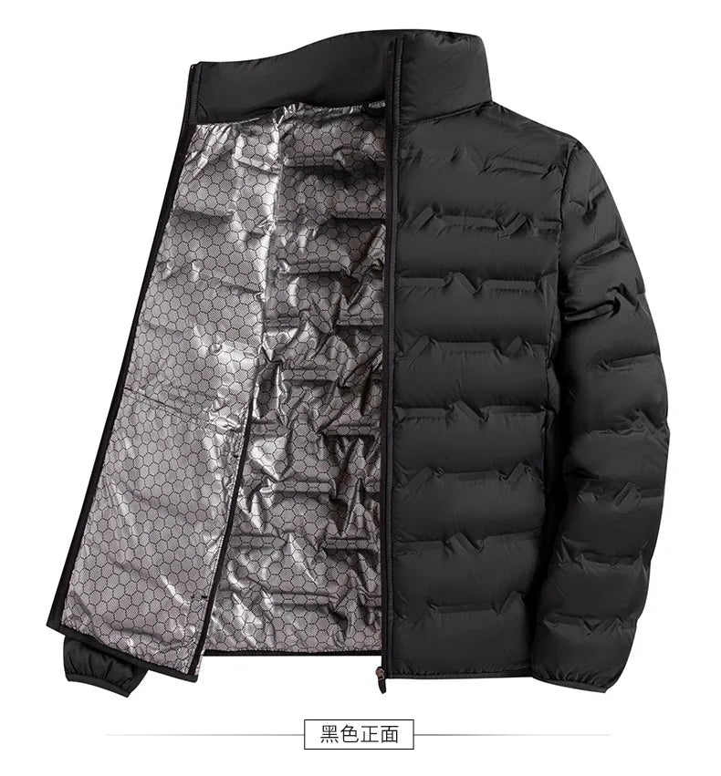 2025 Graphene Self-heating Down Jacket Men Solid Windproof Pleated Down Jackets Stand Collar Classical Warm Winter Jackets Male