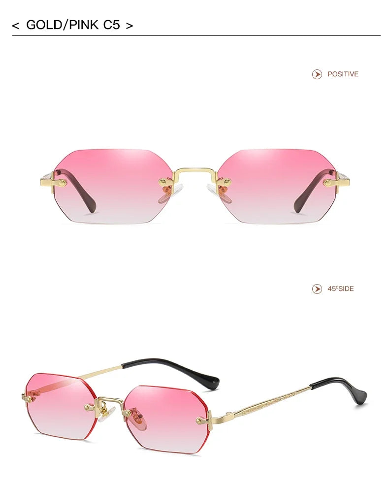 Vintage Rimless Polygon Sunglasses Women Men Luxury Brand Designer Popular Travel Small Frame Sun Glasses Ladies