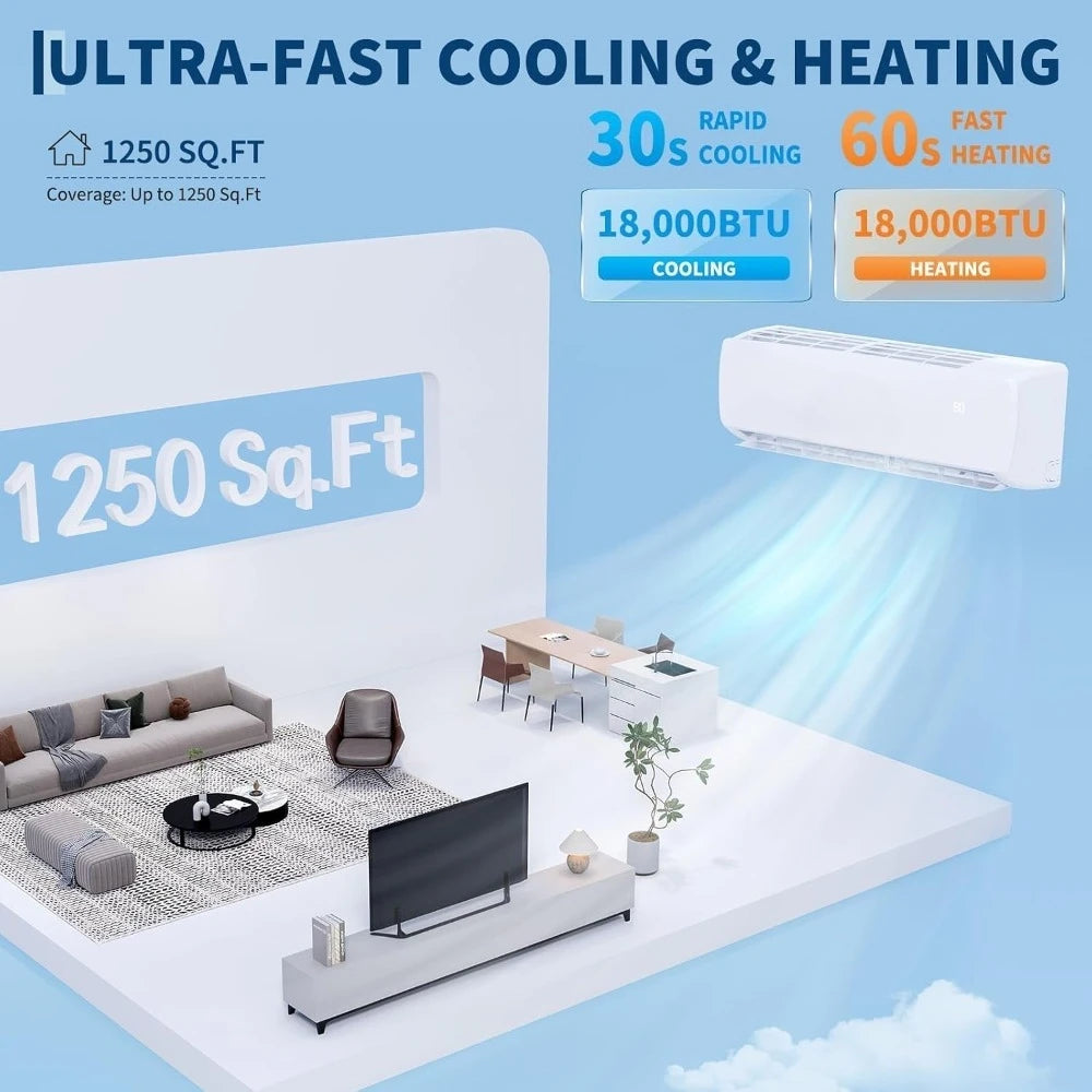 18000 BTU Mini Split AC & Heater, 19 SEER2 230V Energy Saving Ductless Unit Cools 1250 Sq Ft with Heat Pump & Install Kit,Custom