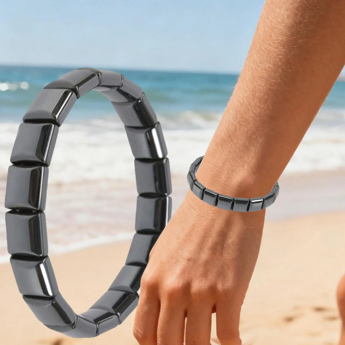 Hematite Bracelet for Men Black Adjustable Stylish Natural Stone Square Bracelet for Dad Husband Boyfriend Birthday Valentine