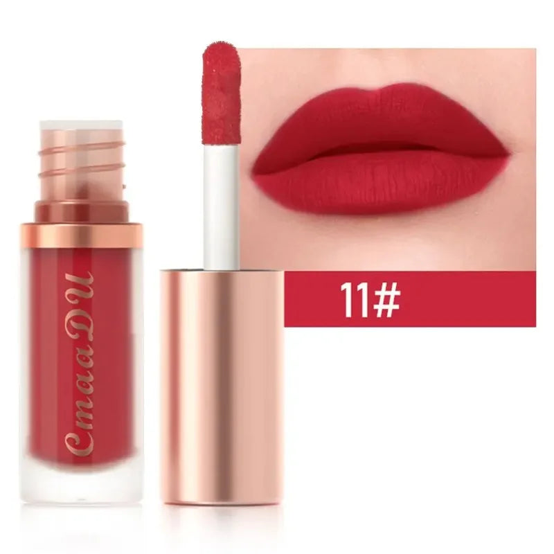12 Colors Matte Velvet Lip Glaze Waterproof Liquid Lipstick Nude Brown Moisturizing Long Lasting Non-stick Cup Lip Gloss Makeup