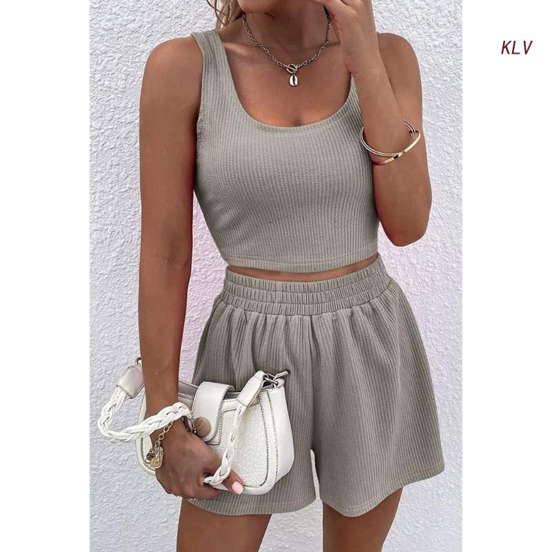 Women Tracksuit Set 2 Piece Two Piece Outfits For Women Sexy Shorts Set Ribbed  Top And Shorts Set Lounge Set