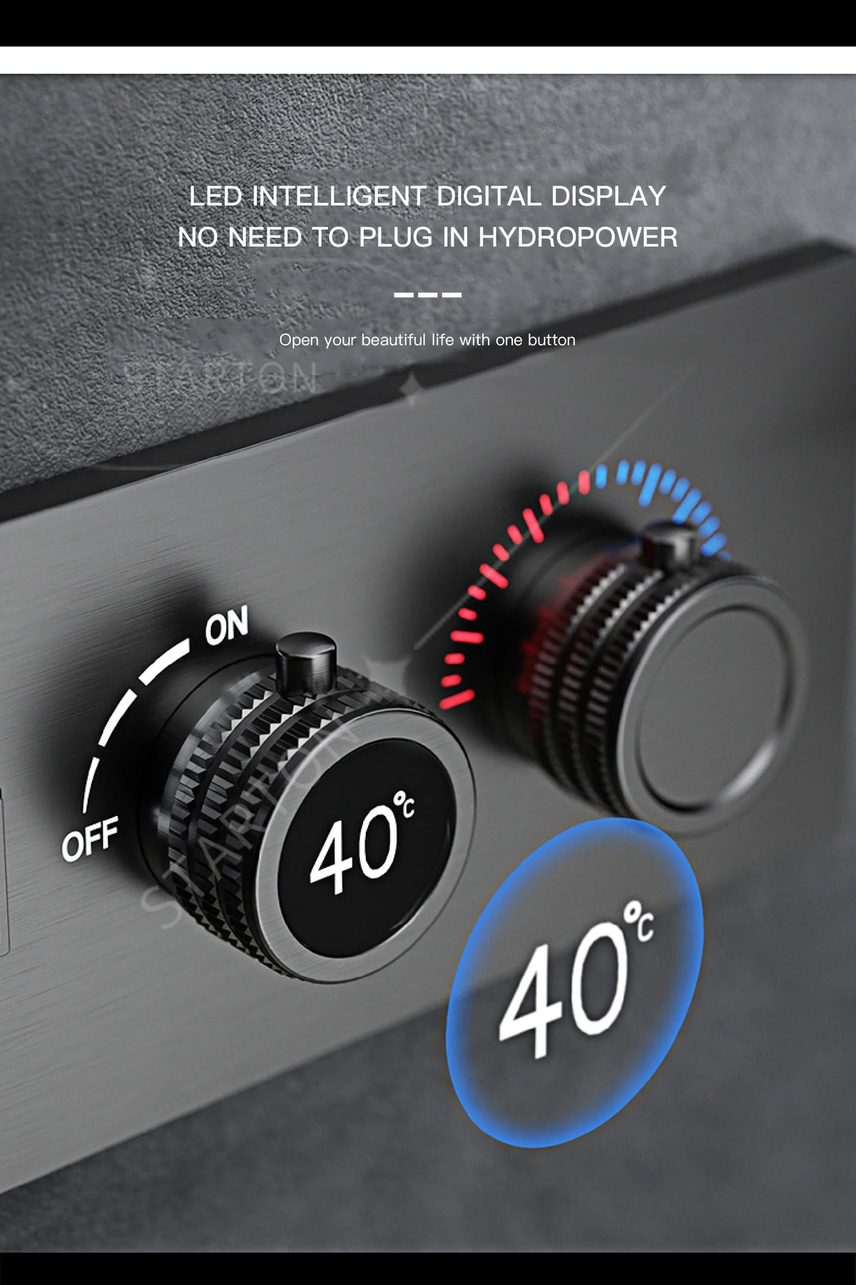 Luxury Black Brass Shower System, Wall Mounted Led Digital Display, Cold Hot Dual Control, Four Function Ceiling Shower Tap