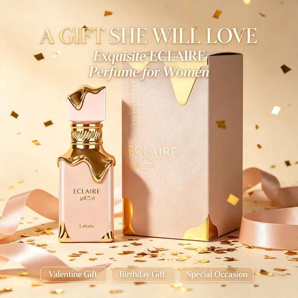Lattafa Eclaire Eau De Parfum for Women 100ml 3.4oz Long Lasting Exquisite Regal Arabian Perfume Luxury Valentine Gift Women Fragrance Spray