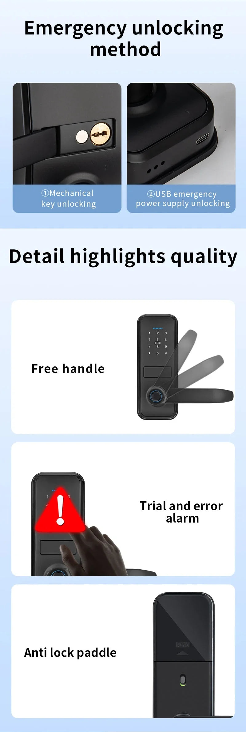 CDOK P13 Smart Biometric Fingerprint Door Lock Electronic Door Lock Tuya/Smartlife App Set Fingerprint/ Password/ Card Unlock