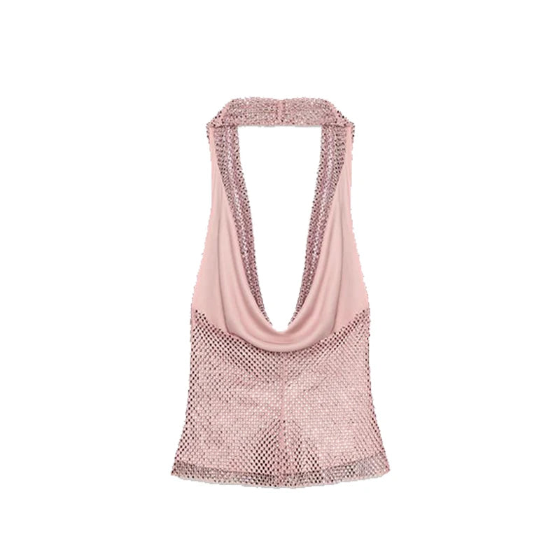 Sexy Diamond Halter Dress Women Shinny Sleeveless Backless V-neck Slim A-line Dresses Female 2026 Spring Summer Party Lady Robes
