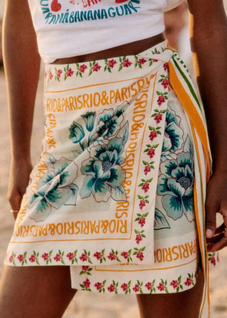 Summer New Fashion Women's Vintage Short Skirts Printed Retro Vacation Style Covering Casual Sexy Elegant Half Skirt Clothing
