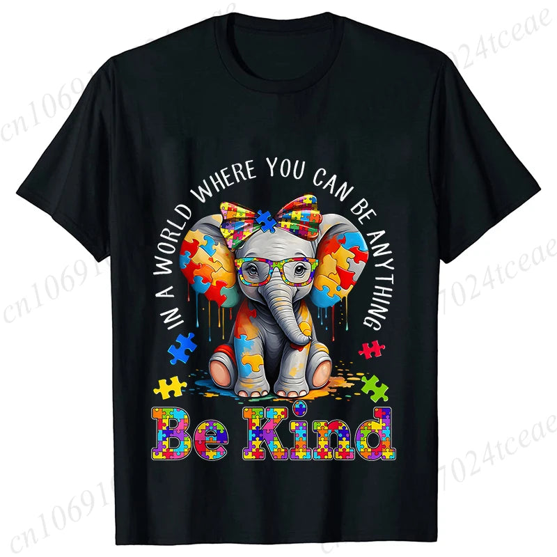 Elephant Autism Awareness Puzzle Adults Kids T-Shirt Fashion Acceptance Neurodiversity Shirt Summer Short Sleeve Tees
