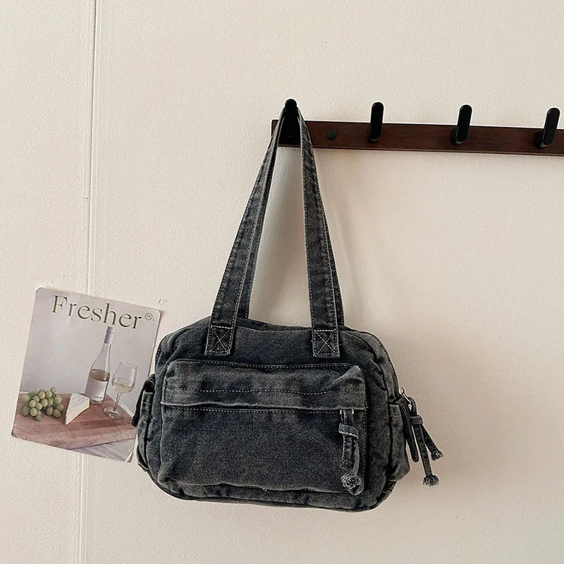 Trendy Vintage Denim Top Handle Bag Women Fashion Spring Shoulder Bag Casual Comfortable and Versatile Texture Storage Bag