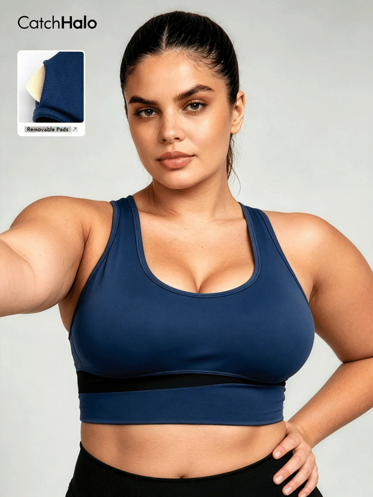 Cropped Plus Size Sports Bra Seamless Ribbed Racerback Bra for Pilates Daily Wear Gym Workout