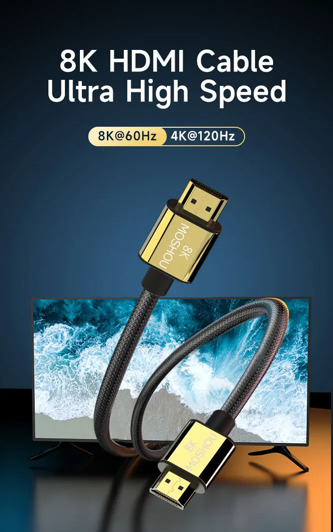 MOSHOU HDMI 2.1 Cable 8K 60Hz 4K 120Hz 48Gbps HDMI Splitter Cables EARC HDR10+ Video Cable HDMI2.1 for TV Box PS5