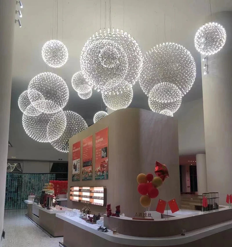 Modern Brief Loft Spark Ball LED Pendant Lighting Fixture Firework Stainless Steel  Remote Control Dimming 110-240V Accessories