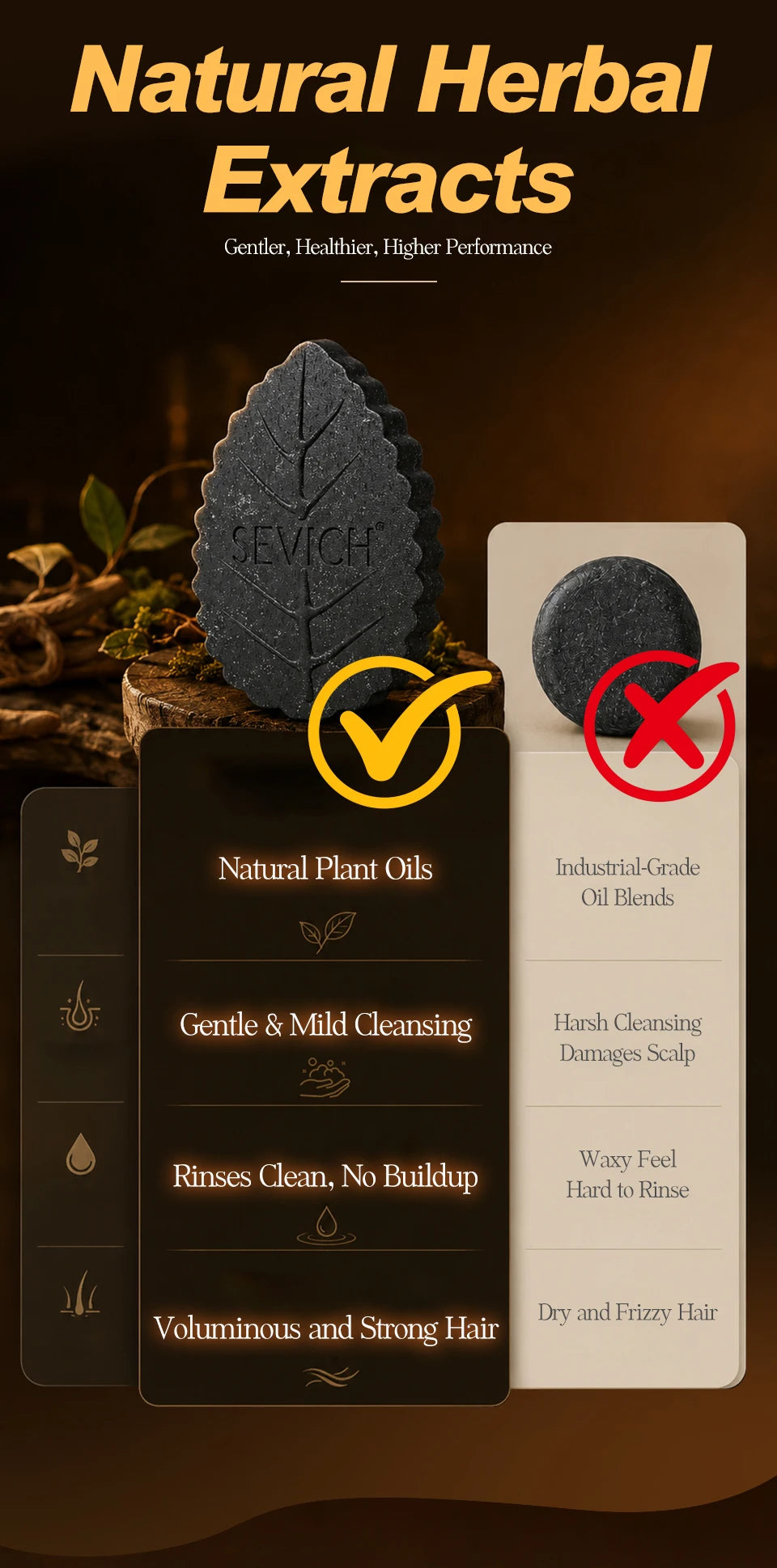 Natural Herbal  Solid Hair Shampoo 120g Strengthen Hair Roots Black Hair Soap Oil Control Anti Dandruff Hair Bar Daily Use