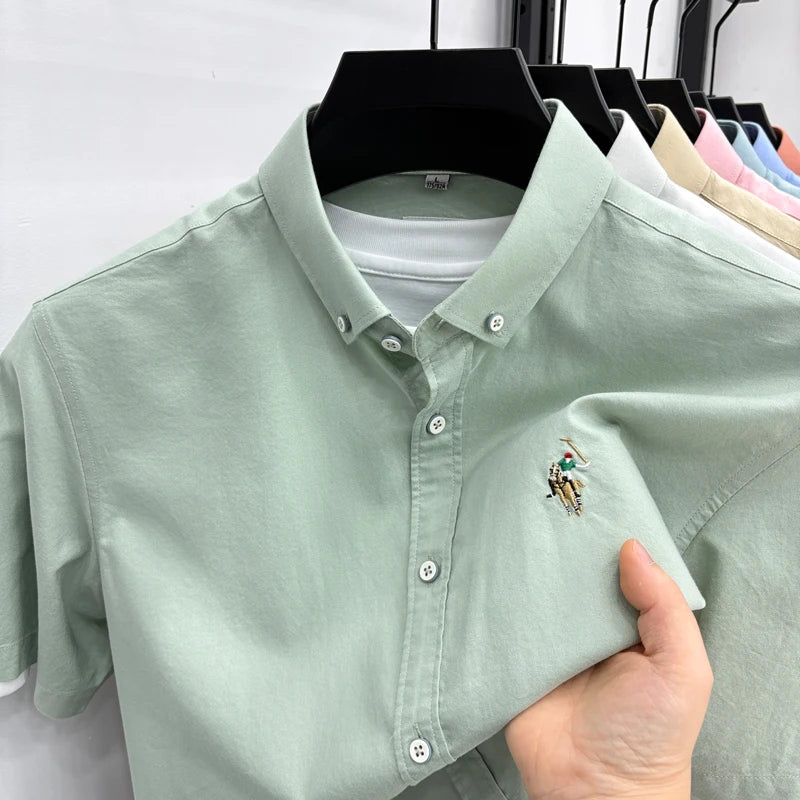 Short Sleeved Shirt Men's Summer New Item Pure Cotton High-end Brand Little Horse Logo Embroidered Casual Shirt