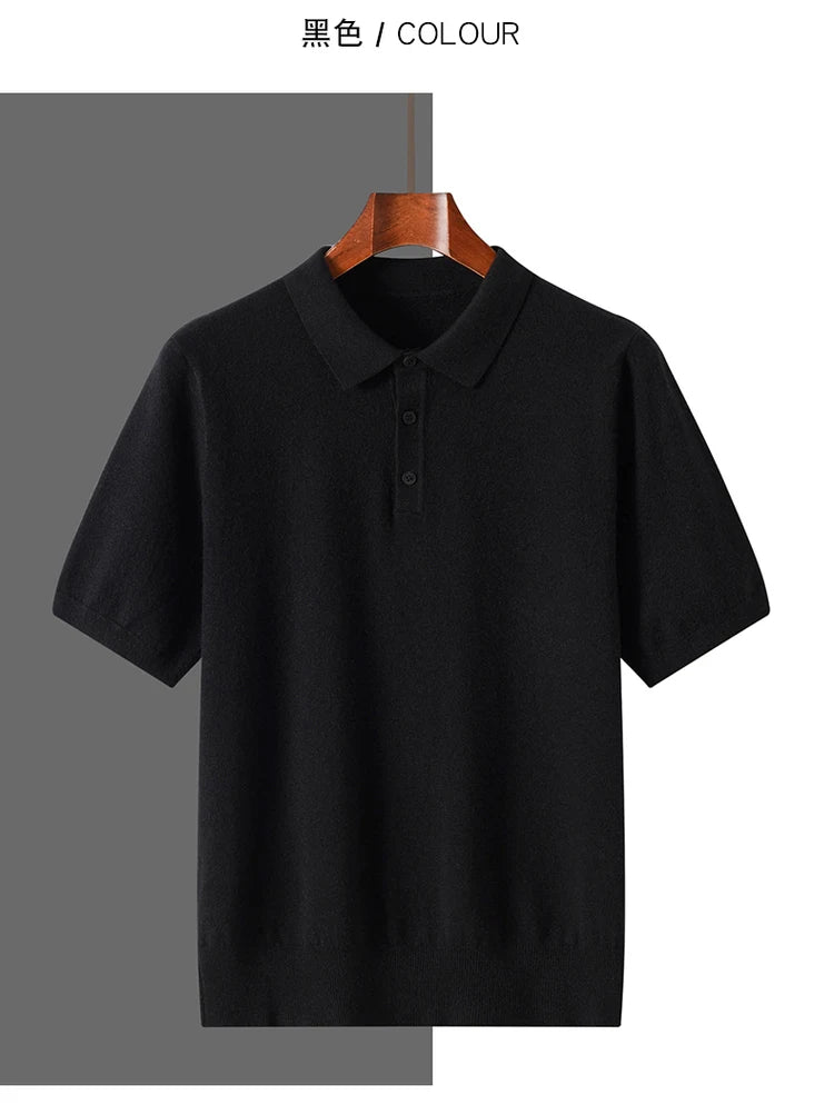 New summer 100% pure wool men's short sleeve polo neck T-shirt fashion youth casual Joker shirt thin T-shirt sweater