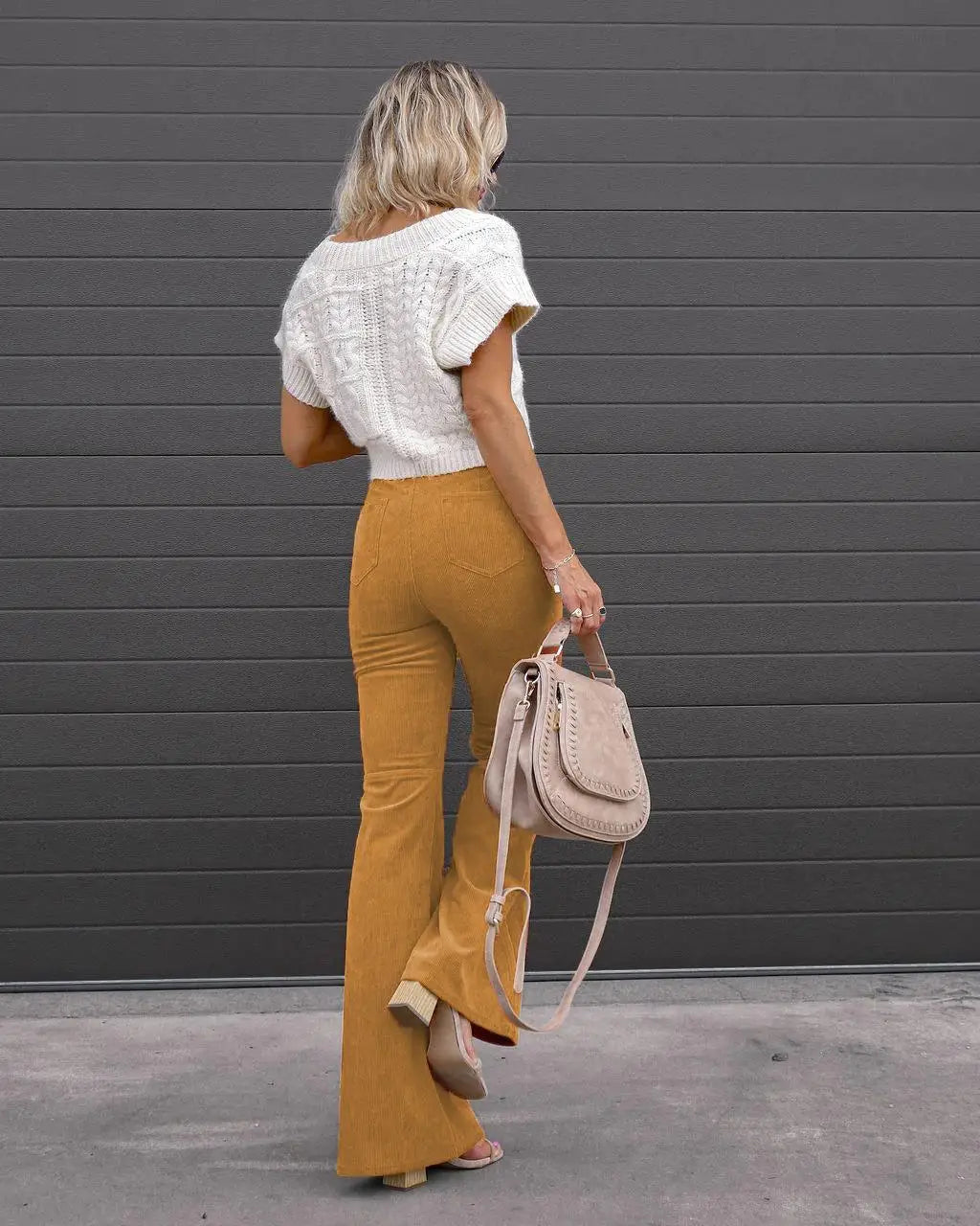 Fashionable Retro Women's Slightly Flared Pants Autumn And Winter Solid Color High Waist Button Slim Pants For Dating And Office