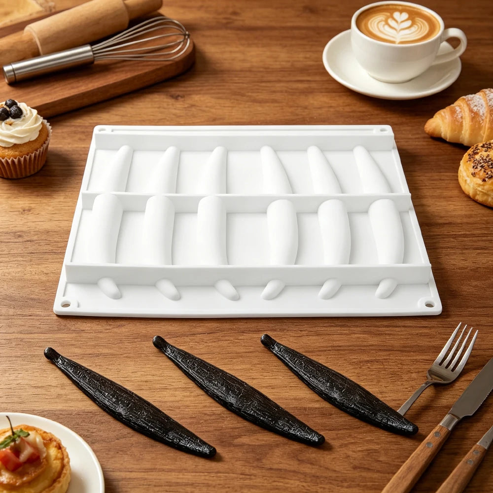 1 or 6 or 10-Cell Vanilla Pod Design Chocolate Mold Dessert Baking Tools Kitchen Silicone Bakeware Food Grade Cake Mould
