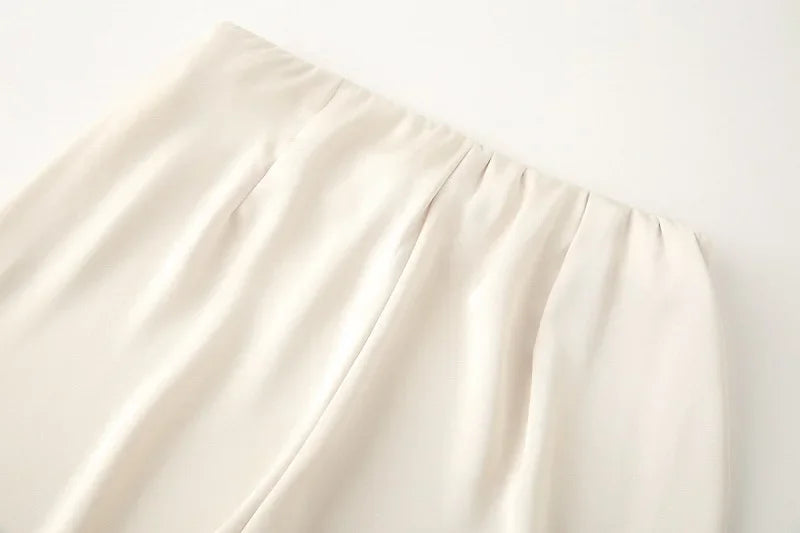 MUJER Women's Pants Sets off Shoulder Crop Top Woman Satin High Waist Pants Sets for Women 2 Pieces Summer Outfit Woman Trousers
