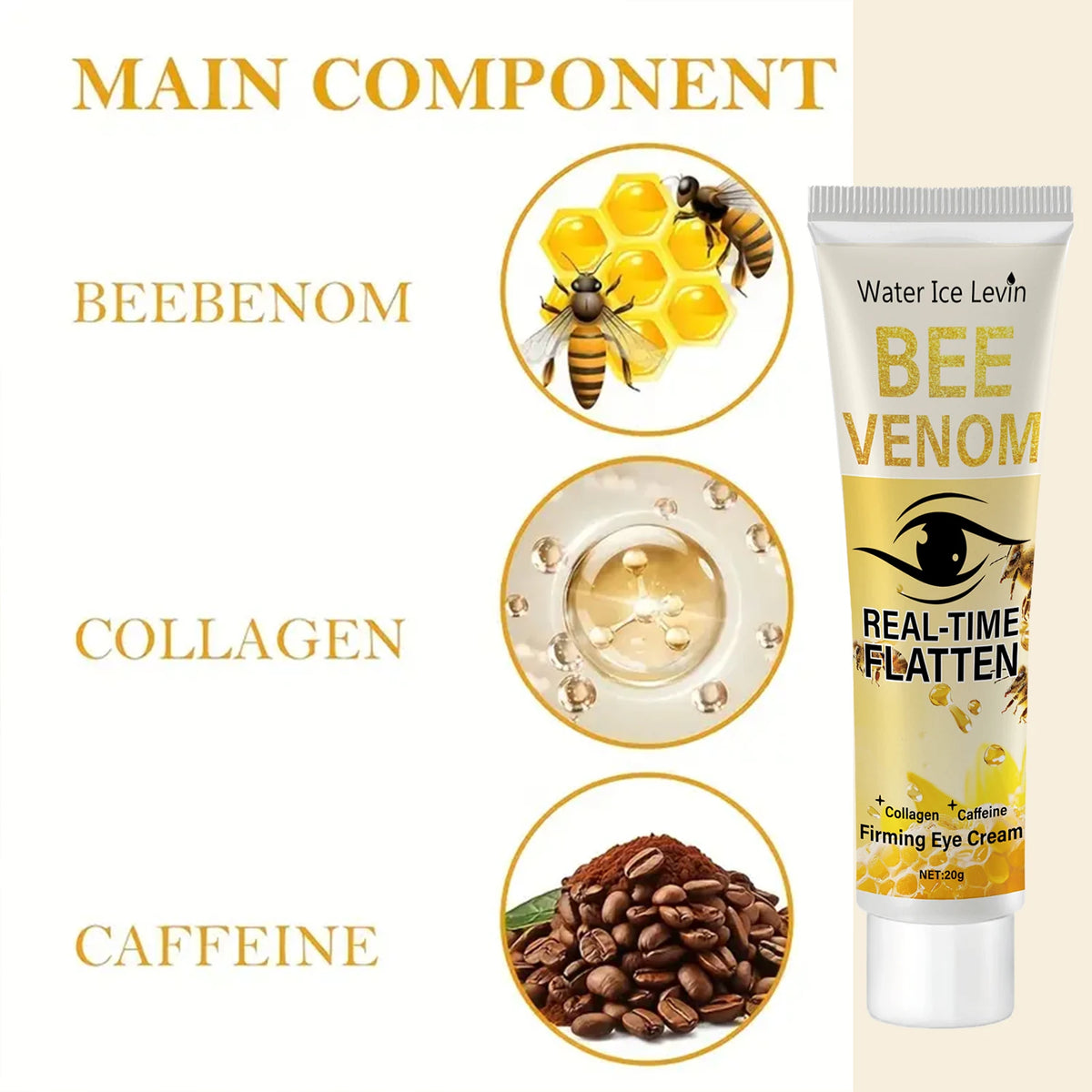 Water Ice Levin Multi-Active Eye Firm Cream Bee Venom Collagen Caffeine Blend Deep Hydrate Tighten Sagging Under Eye Skin 20g