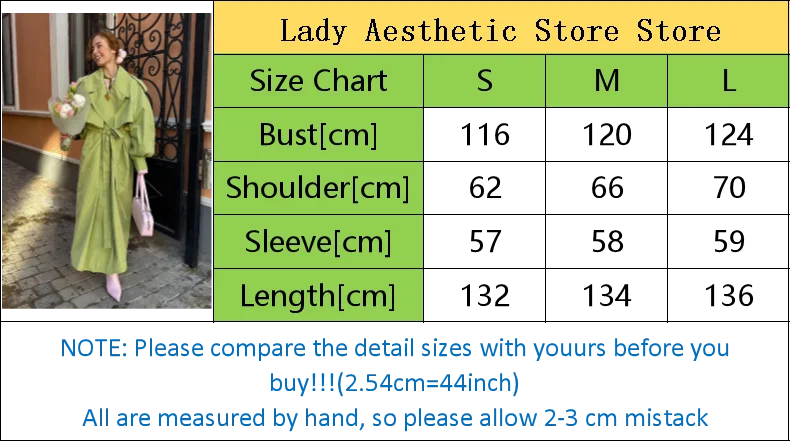Women Green Oversized Belt Overcoat Elegant Long Sleeve Pleated Lapel Lace Up Windbreaker Autumn Lady Daily Street Outerwears