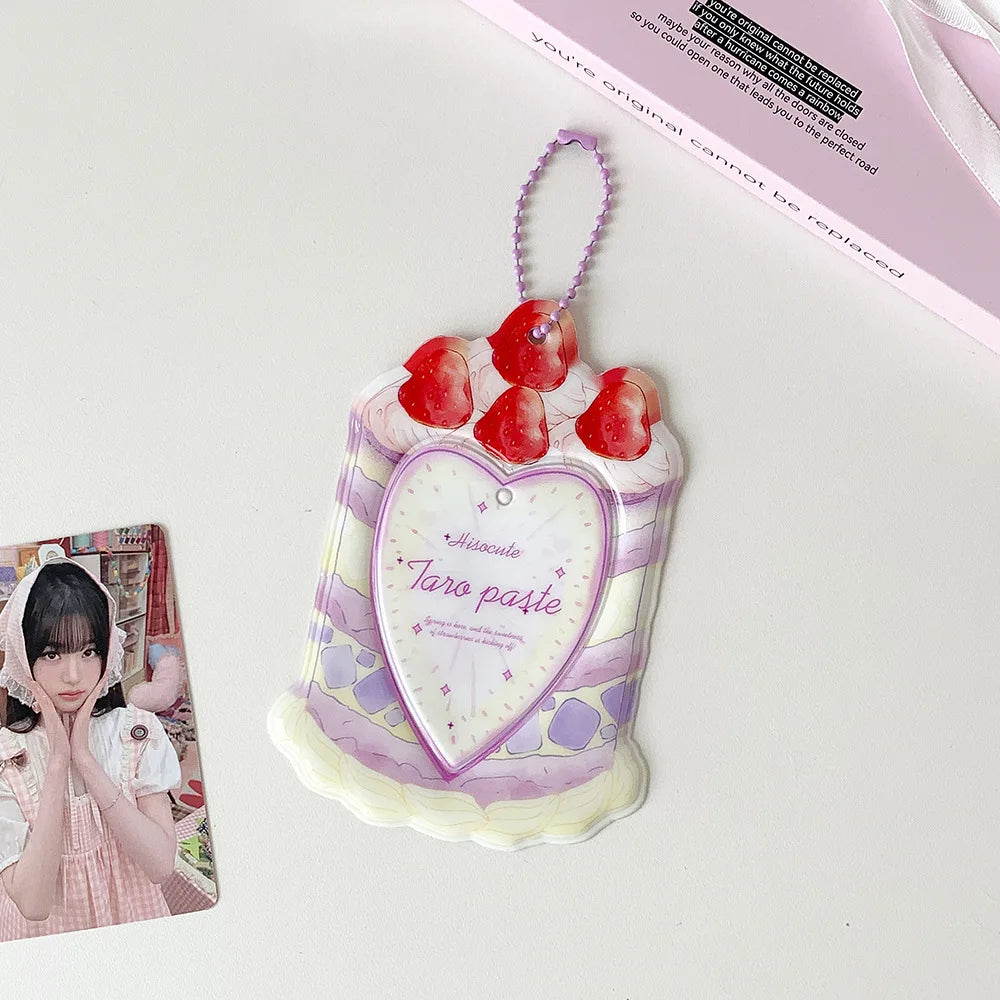 Fashion Cartoon Strawberry Cake Bag Pendant 3-Inch Card Holder Cute Girls Idol Photo Storage Card Bag Decoration Keychain Gifts