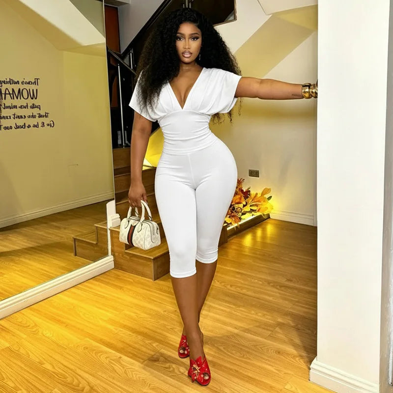 STYLISH LADY Y2K Solid Color Two Piece Set Batwing Sleeve Ruched Top Capri Pants 2026 Women Bodycon Vacation Party Outfits
