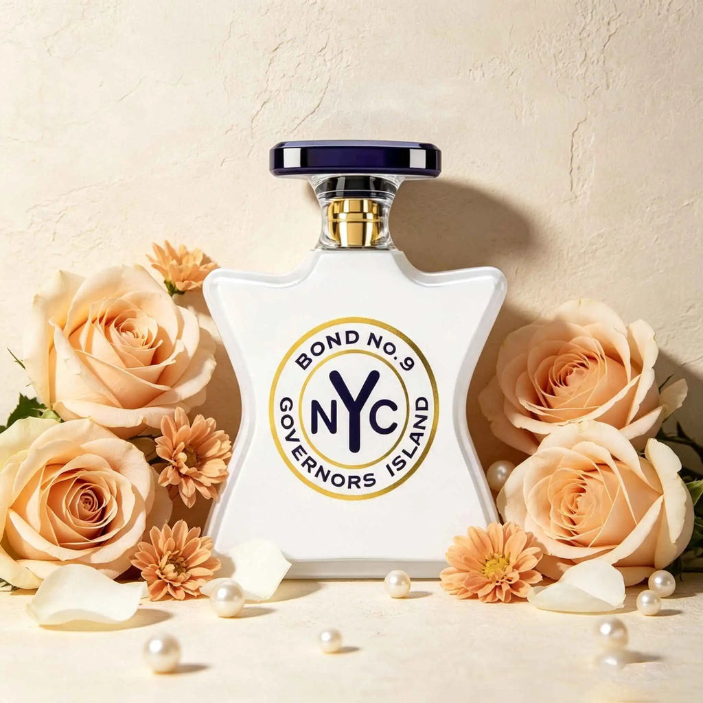 Luxury niche NYC unisex perfume | Governors Island warm woody incense. Minimalist cream star bottle with premium texture, suits all genders & outfits, creates casual metropolitan charm effortlessly