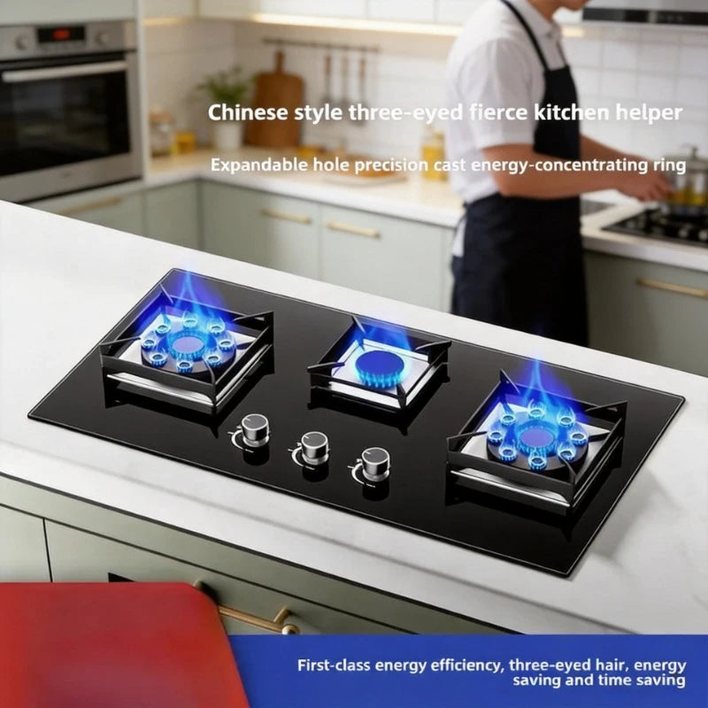 Embedded Three-Burner Gas Stove Dual Fuel Natural Gas LPG Household