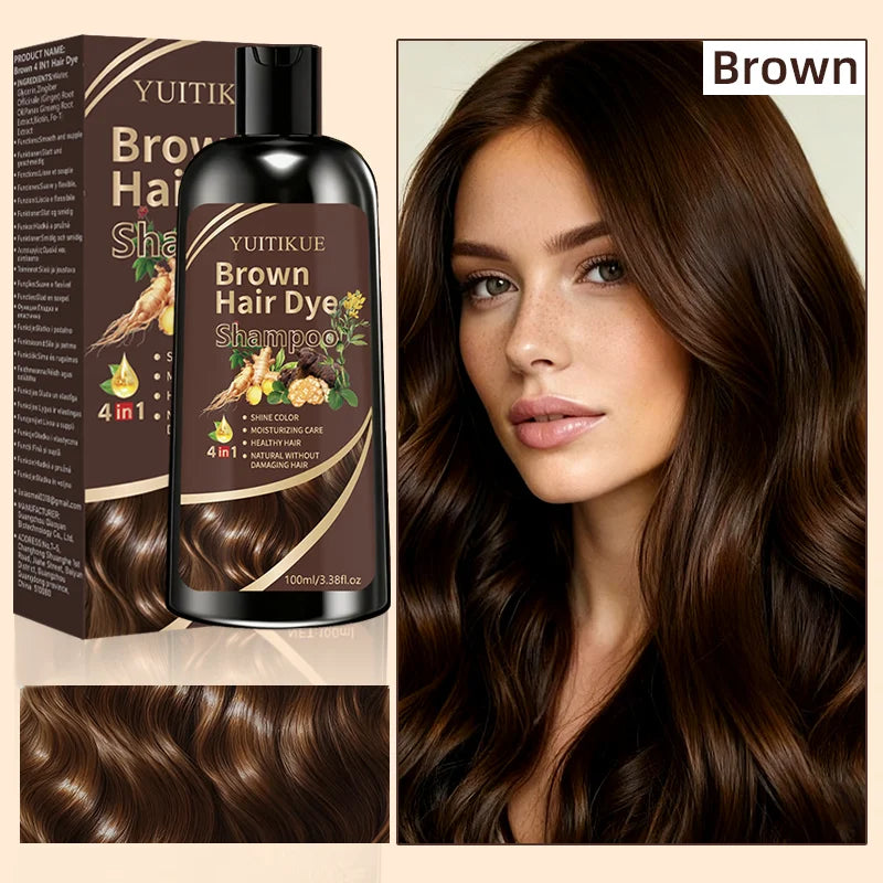 YUITIKUE Brown Hair Dye Shampoo 100ml 4-in-1 Moisturizing Care, No Damage & Fast Gray Hair Coverage